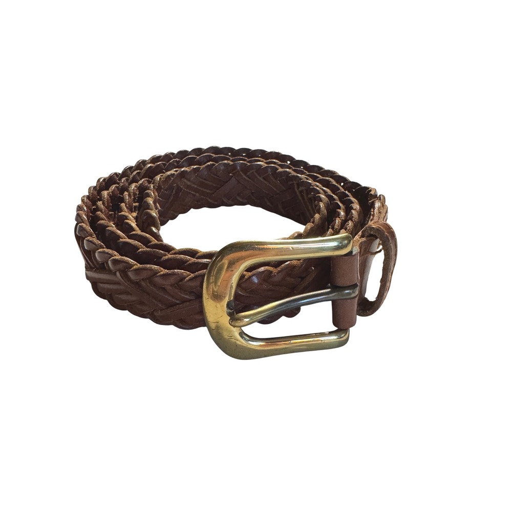 Liz Claiborne Brown‎ Braided Leather Belt Brass Buckle Size 2 (18/20)